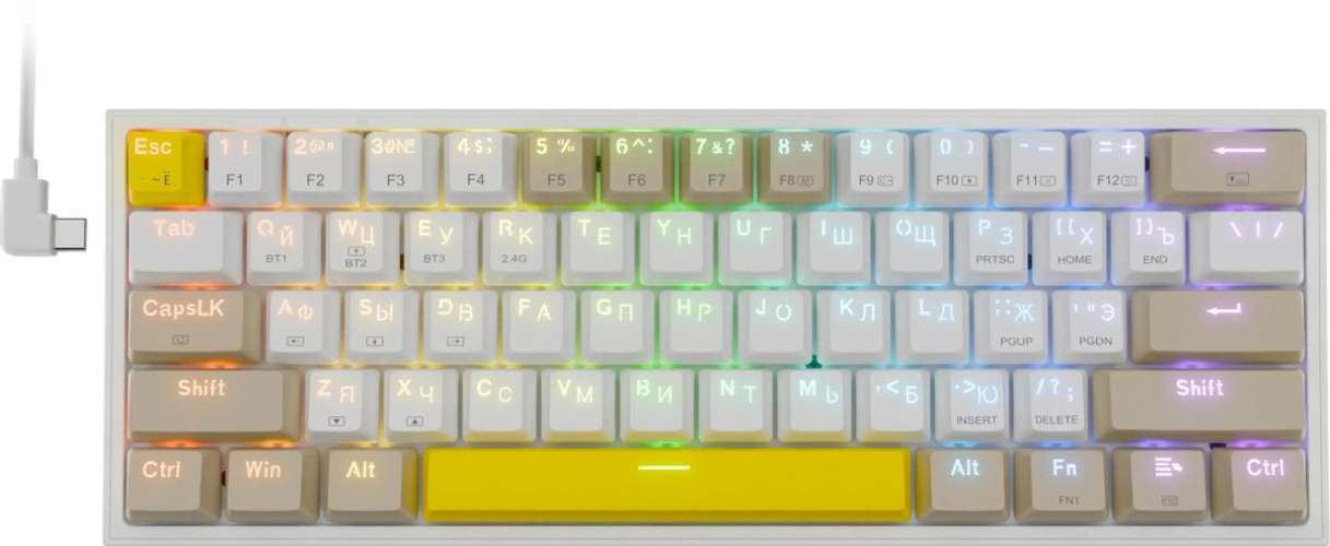Клавиатура Redragon Fizz Pro,  USB, Bluetooth/Радиоканал, белый желтый [72598]